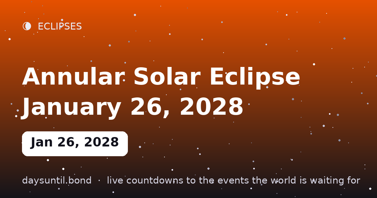 Annular Solar Eclipse January 26, 2028 — countdown card