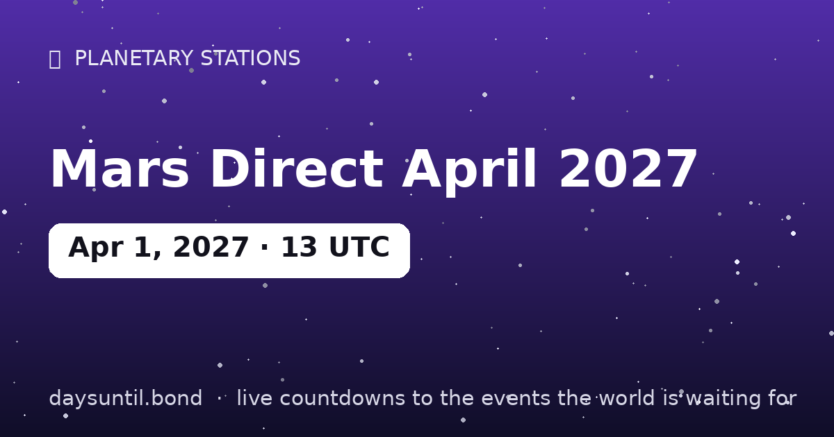 Mars Direct April 2027 — countdown card