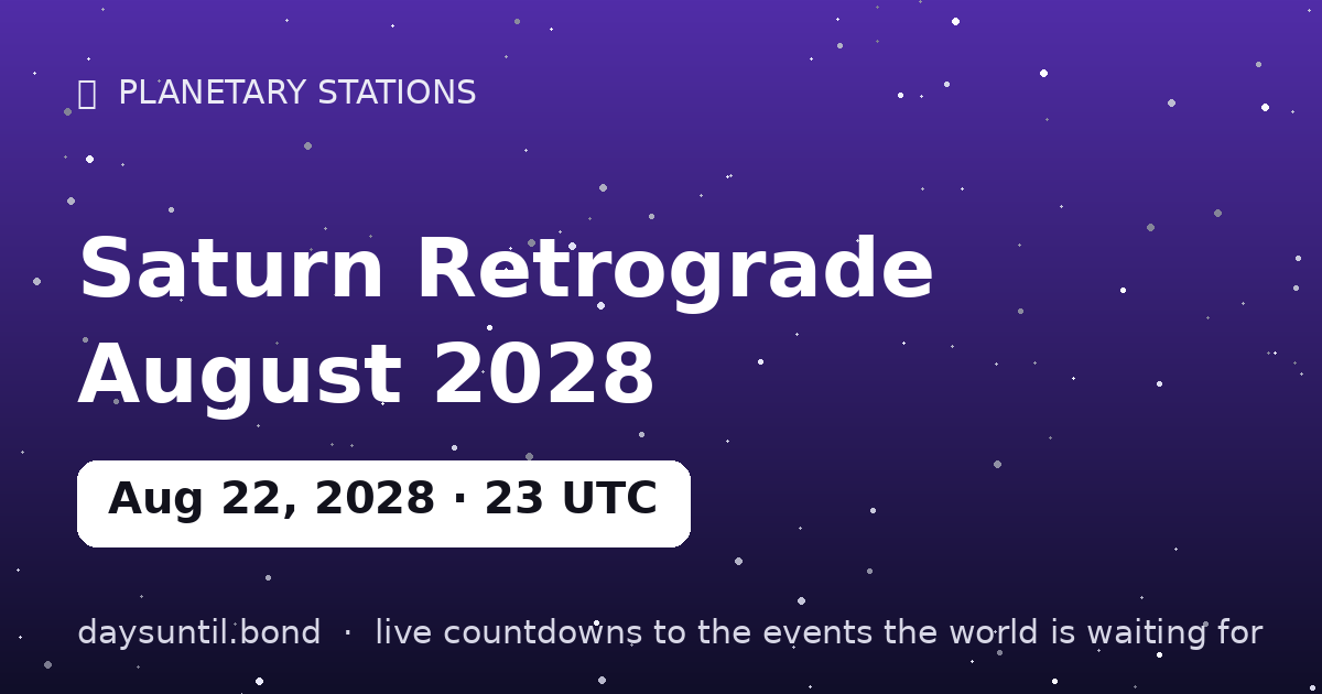 Saturn Retrograde August 2028 — countdown card